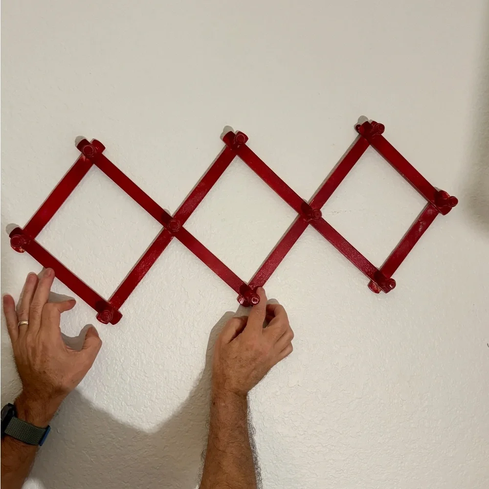 Vintage Red Wooden Accordion Wall 10 Peg Rack Hanger Cottage